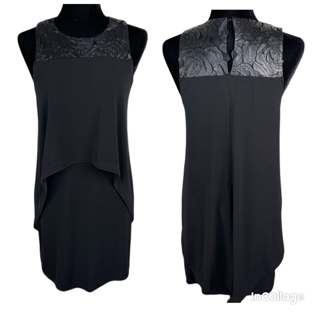 BCBGeneration black faux leather detail collar sleeveless jersey sheath dress M